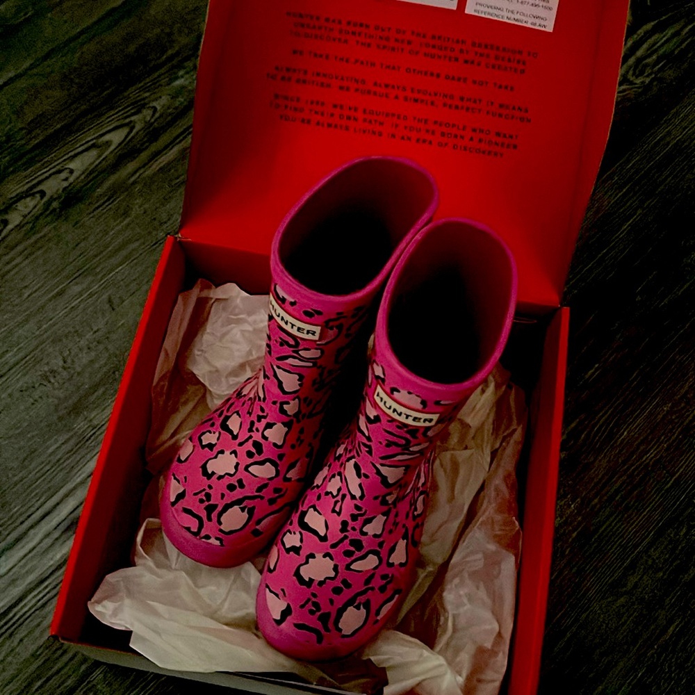 Pink leopard Hunter boots kid size US 7